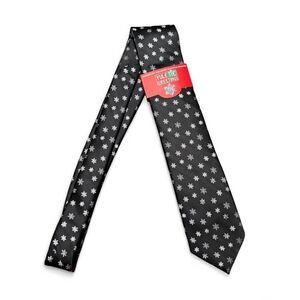 Hallmark Yule Tie Greetings Men’s Christmas Necktie Black Silver Snowflake